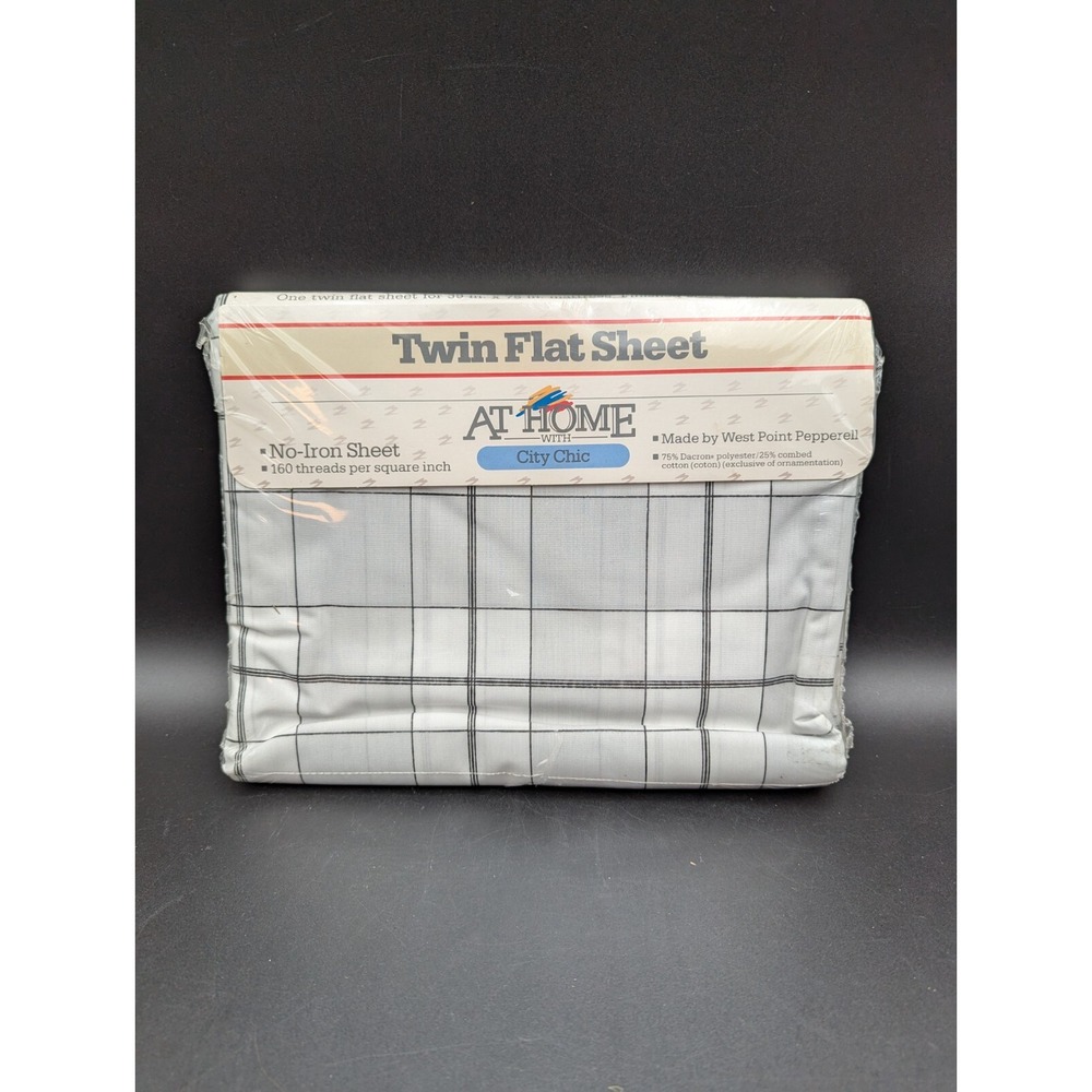 Vintage At Home With City Chic Twin Flat Sheet "Jordan Plaid" Sealed NOS No Iron